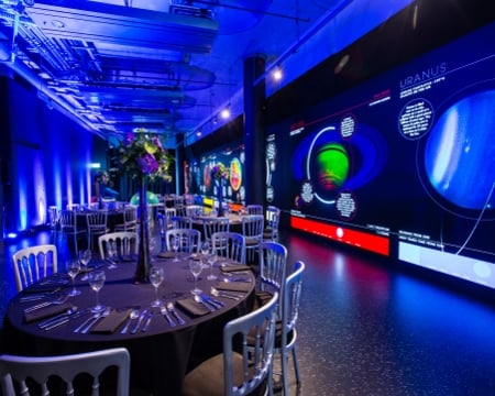 Space Zone event space set up for a dinner at Glasgow Science Centre