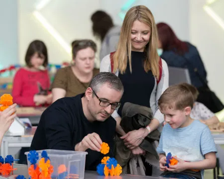 Family using an exhibit