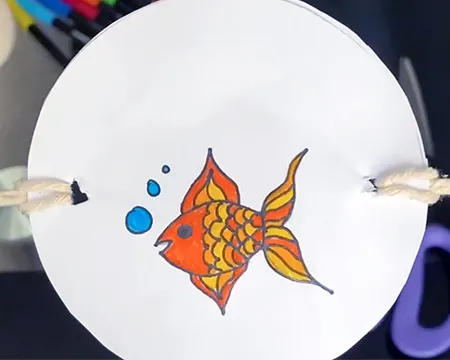 A fish drawn on a spinning card toy