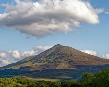 Clouds over the peak of Schiehallion (3554 ft) Viewed from Kinloch Rannoch, Perth & Kinross, Scotland