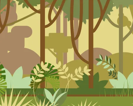 Illustration of green environment full of with trees and bushes 