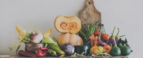 A selection of fruit and vegetables on a table