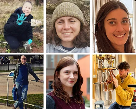 A photo collage showing six researchers