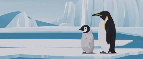 Illustrated penguins on ice