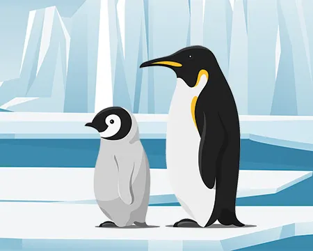 Illustrated penguins on ice