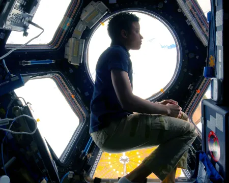 NASA astronaut Jessica Watkins floats in the space station’s cupola