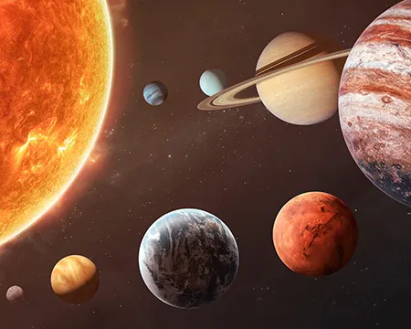 The solar system with the Sun and surrounding planets.