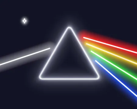 Neon light illustration of a prism, a triangle and a rainbow