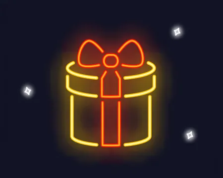 Neon light illustration of a wrapped christmas gift