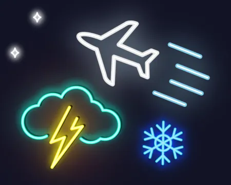 Neon light illustration of an aeroplane