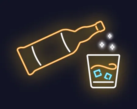 Neon light illustration of a whisky bottle and glass