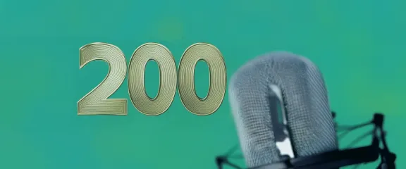 The number 200 in gold alongside a microphone