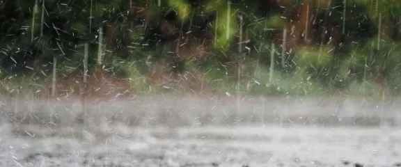 Rain bouncing off the surface of a road