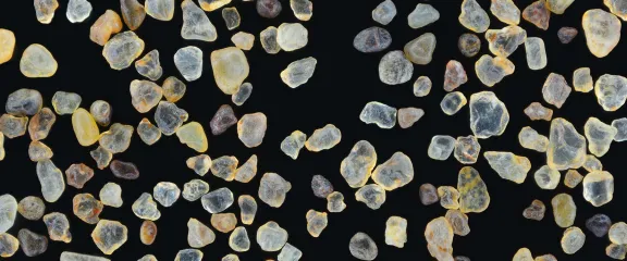 A close up of grains of sand against a black background